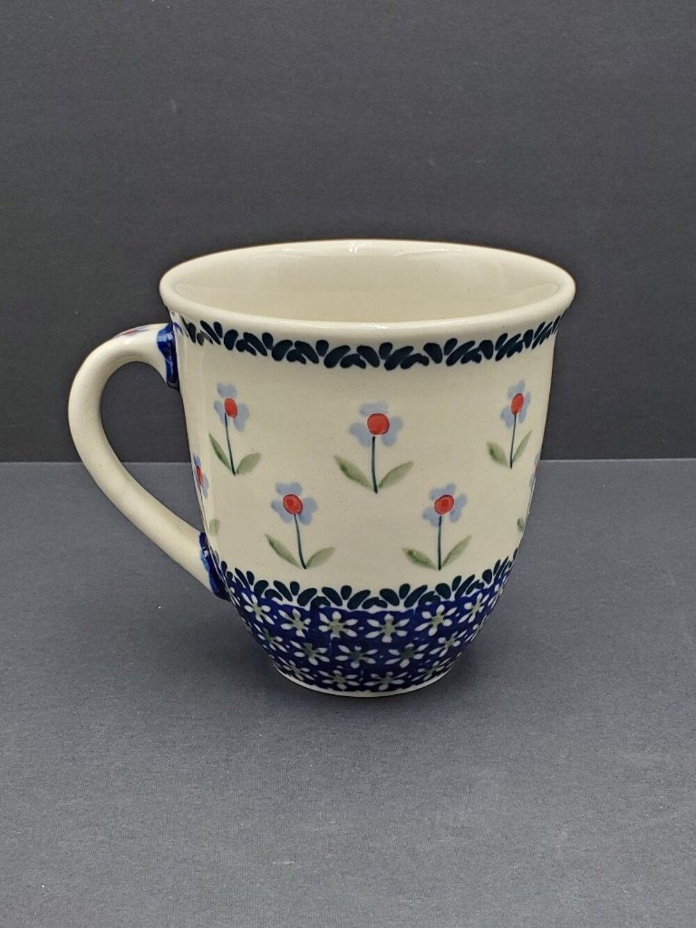 Polish Pottery Blue Daisy Mug Handmade in Poland Blue Daisies Coffee Mug